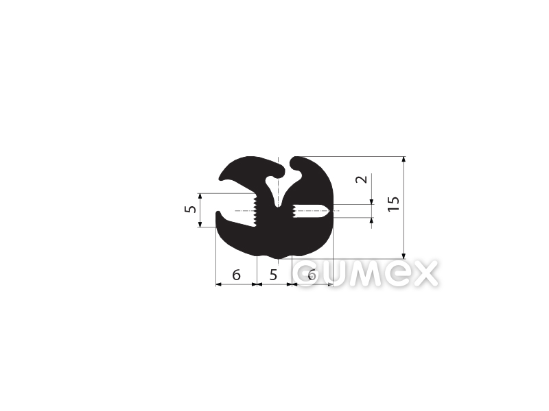 Profil für Fahrzeugfenster, 15x17/5/2mm, passt Zwickel 00598001, 70°ShA, EPDM, -40°C/+100°C, schwarz, 